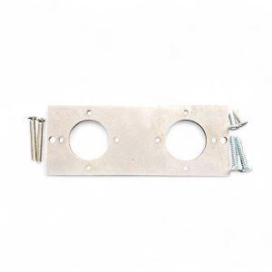 Double Metal adaptor plate with fixing screws for Bakelite switches and recessed oak pattresses – fits single flush wall box