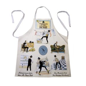 Mr Town Talk Housekeepers’ Apron made from 100% cotton, featuring vintage-style gentleman print, ideal for cleaning, polishing, and everyday tasks.