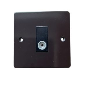 Bakelite-style Television Isolated Socket in urea for UK use. Vintage look, modern functionality. Direct replacement for standard TV sockets. Last of stock.
