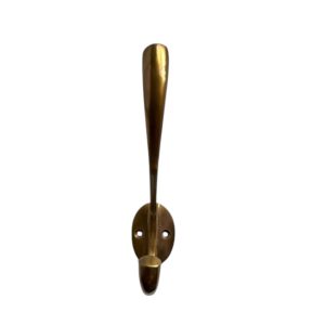 Victorian Square Stem Hat & Coat Hook with two-hole fixing and antique brass finish, traditional design ideal for hanging coats, hats, or scarves.