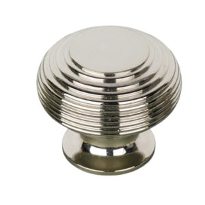 Large Beehive Cupboard Knob in unlacquered nickel with Victorian swirl detailing.
