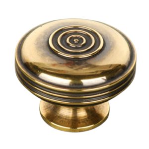 Large Edwardian Bloxwich Cupboard Knob in unlacquered aged brass with traditional Edwardian detailing.