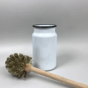 Enamel Toilet Brush holder & Brush - White - Natural stiff fibre brush.