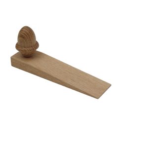 Traditional natural oak door wedge with decorative turned acorn handle made in the UK.
