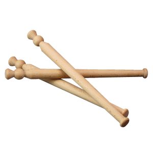Traditional solid beech wooden porridge spurtle with tapered shaft and thistle-shaped handle.