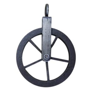 Antique iron pulley wheel with hanging loop