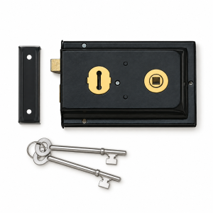 Black Reversible Rim Lock with Brass Detail