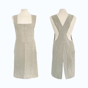 Natural linen cross back apron with pockets