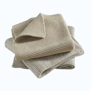 Knitted cotton dishcloths set of 3 natural tones