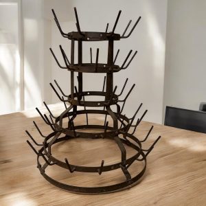 5-tier French vintage metal bottle drying rack with rustic finish – freestanding for farmhouse kitchen decor