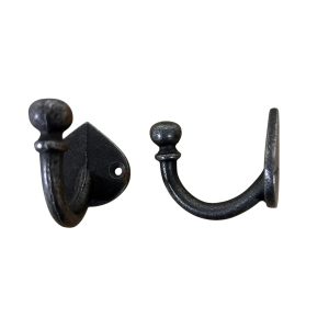 Hand forged Spear Hook with antique iron finish, spear-shaped backplate, and ball end detail with no sharp point. Ideal for keys, towels, or accessories.