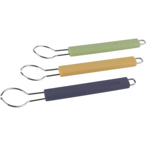 Redecker dish brush handle, 21.5 cm, made of stainless steel and silicone. Available in sand, blue, and green. Fits small and large brush heads.