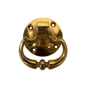 Dutch drop handle in solid brass with rounded rose and concealed fixing, suitable for mortice installation.