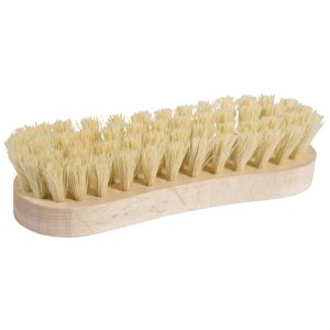 Redecker scrub brush with untreated beechwood handle and stiff tampico fibre bristles, 16.5 cm long.