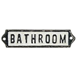 Black and white rustic metal bathroom sign with bold black lettering, vintage style door plaque, face fix design, 14.5cm x 3.5cm.