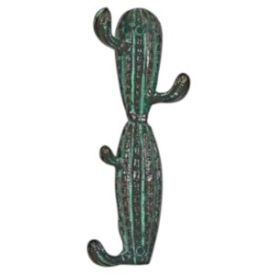 Green cactus-shaped wall mounted metal quad hook with four sturdy hanging hooks, 8cm x 4cm x 17cm.