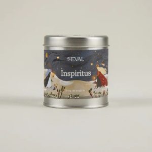 St. Eval Scented Christmas Tin Candle – Inspiritus in festive illustrated tin with 45-hour burn time and citrus-spice seasonal fragrance