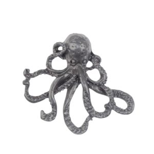 Dark Grey metal octopus-shaped drawer knob with intricate detailing, 5cm x 6cm x 5cm, marine-inspired furniture handle for coastal décor.