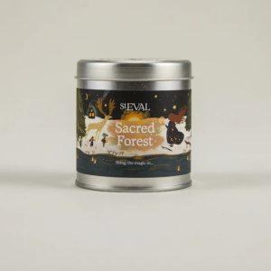St. Eval Scented Christmas Tin Candle – Sacred Forest with festive illustrated tin and 45-hour burn time