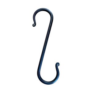 Rustic hand-forged S hook, crafted in England by artisan blacksmiths. Strong, wax-finished steel hook for kitchens, gardens, or workshops.