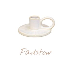 • Padstow Candle Holder: Stoneware candle holder with vintage-inspired handle and reactive glaze finish, combining practicality with timeless charm.