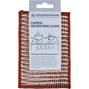 1. Redecker copper microfibre cloth with fine copper threads designed for gentle cleaning of pots, pans, and stoves without scratching