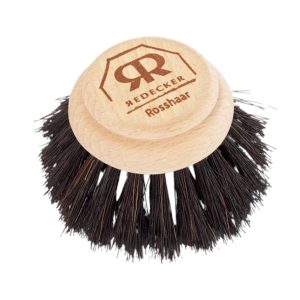 1. Redecker dish brush replacement head made from untreated beechwood with soft black horsehair bristles, 50mm diameter
