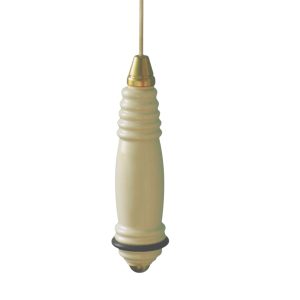 Traditional white ceramic light pull with brass fittings and rubber buffer ring, 120mm in length, shown against neutral background.