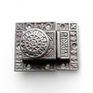 Eastlake cupboard catch round knob in antique iron