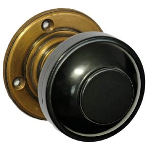 Real Bakelite Stepped Round Door Knob with Antique Brass Rose