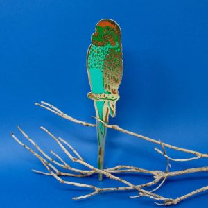 Green turquoise and gold budgie leather bookmark with foil embossed detail