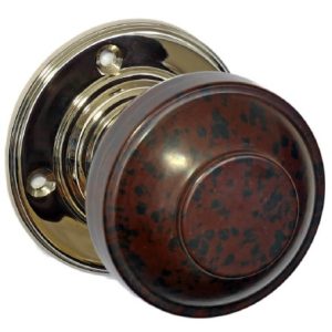 Real Bakelite stepped round door knob with polished nickel rose