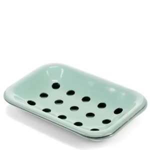 Aqua green enamel soap dish two part with drainage tray