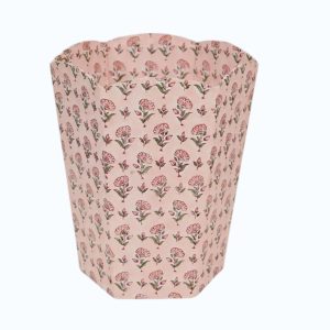 Block printed waste paper basket ditsy floral blush design