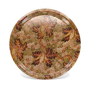 Round birch wood tray English garden brown green pink gold