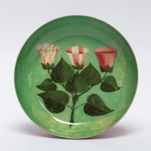 Floral enamel tray with vintage watercolour flower design, small decorative trinket dish