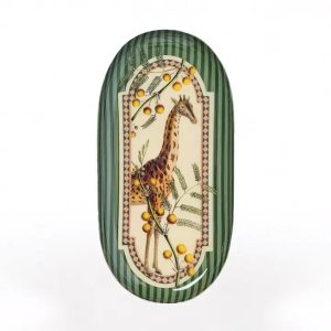 Oval enamel tray with vintage giraffe illustration, decorative tray for keys, jewellery and small items