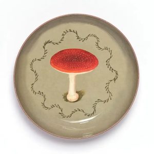 Handmade mushroom enamel tray, small decorative trinket dish for jewellery and keepsakes