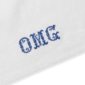 Blue stripe tea towel OMG embroidery UK made cotton