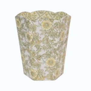 Block printed waste paper basket wild rose buttercream and gold detail design