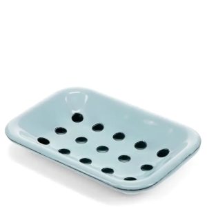 Light blue enamel soap dish two part with drainage tray
