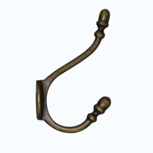 Traditional acorn design solid brass hat and coat hook with antique brass finish measuring 130mm.