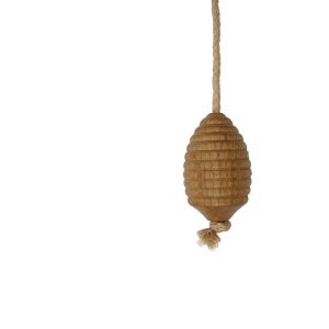 Solid oak beehive rope pull with natural jute cord for traditional light pull switches.