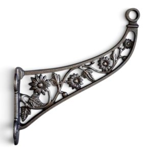 Cast iron wardrobe coat hanger bracket with floral design and 15mm rod opening