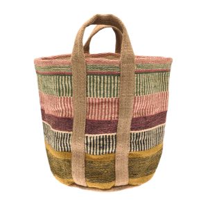 Multi Stripe Jute Storage Basket with carrying handles