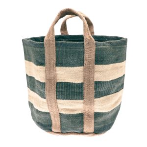 Jute Storage Basket in slate blue and natural stripes
