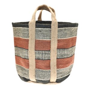 Jute Storage Basket in terracotta, grey and natural stripes