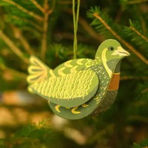 Partridge Screen Printed Bird Decoration – Green & Yellow | East End Press